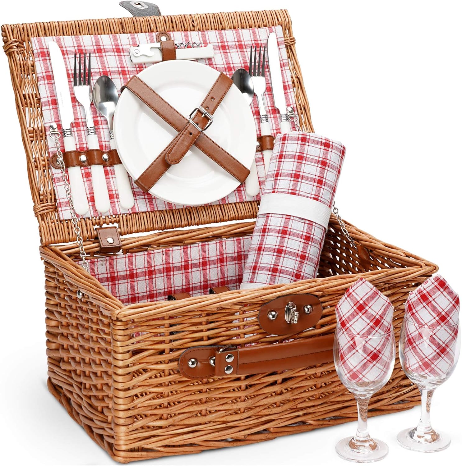 Picnic Basket for 2，Picnic Set Hamper with Waterproof Picnic Blanket, Willow Picnic Service Gift Set for Camping, Outdoor, Valentine Day, Thanks Giving, Birthday, Chiristmas.: Kitchen & Dining
