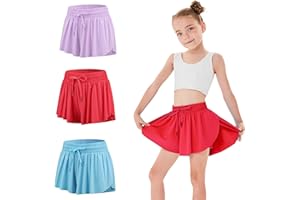 YKNKTSTC 3 Pack Girls Flowy Shorts with Spandex Liner 2 in 1 Youth Junior Butterfly Skirts for Fitness Running Sports