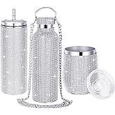 Youyole 3 Pcs Diamond Water Bottle Rhinestone Water Bottle Glitter Tumbler Thermal with Chain Bling Cups with Lids Rhinestones Stainless Steel Thermal for Women Girl (Classic Style)