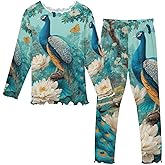 JHKKU Snug Fit Pajama Set Soft Warm Sleepwear 2-Piece Long Sleeve Peacock Lounge Pajama 2T-10Y