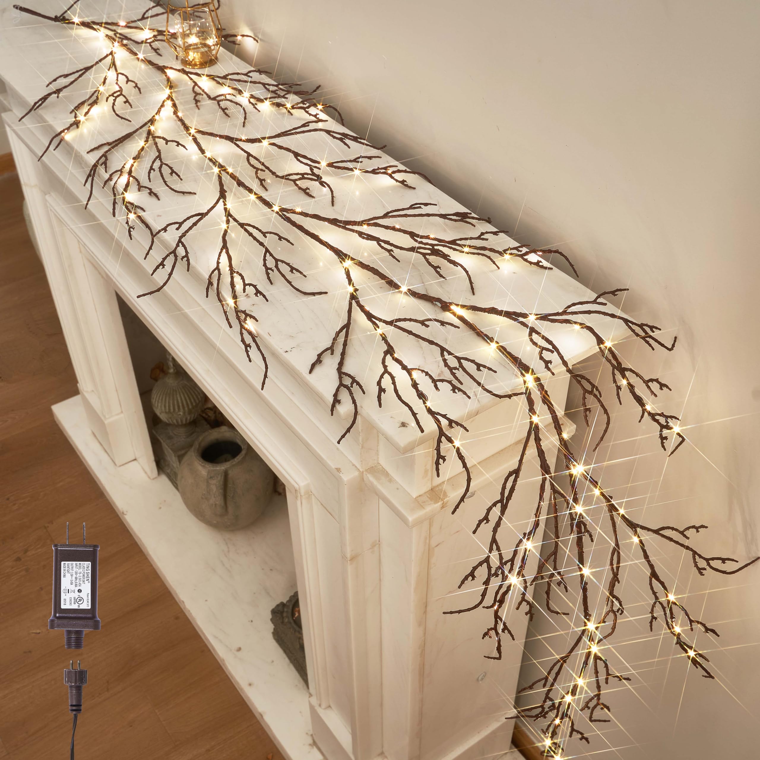 Photo 1 of LITBLOOM Brown 6FT 120 LED Fairy Lights Plug in Willow Vine Garland for Indoor Outdoor Home Fireplace Wall Christmas Decoration