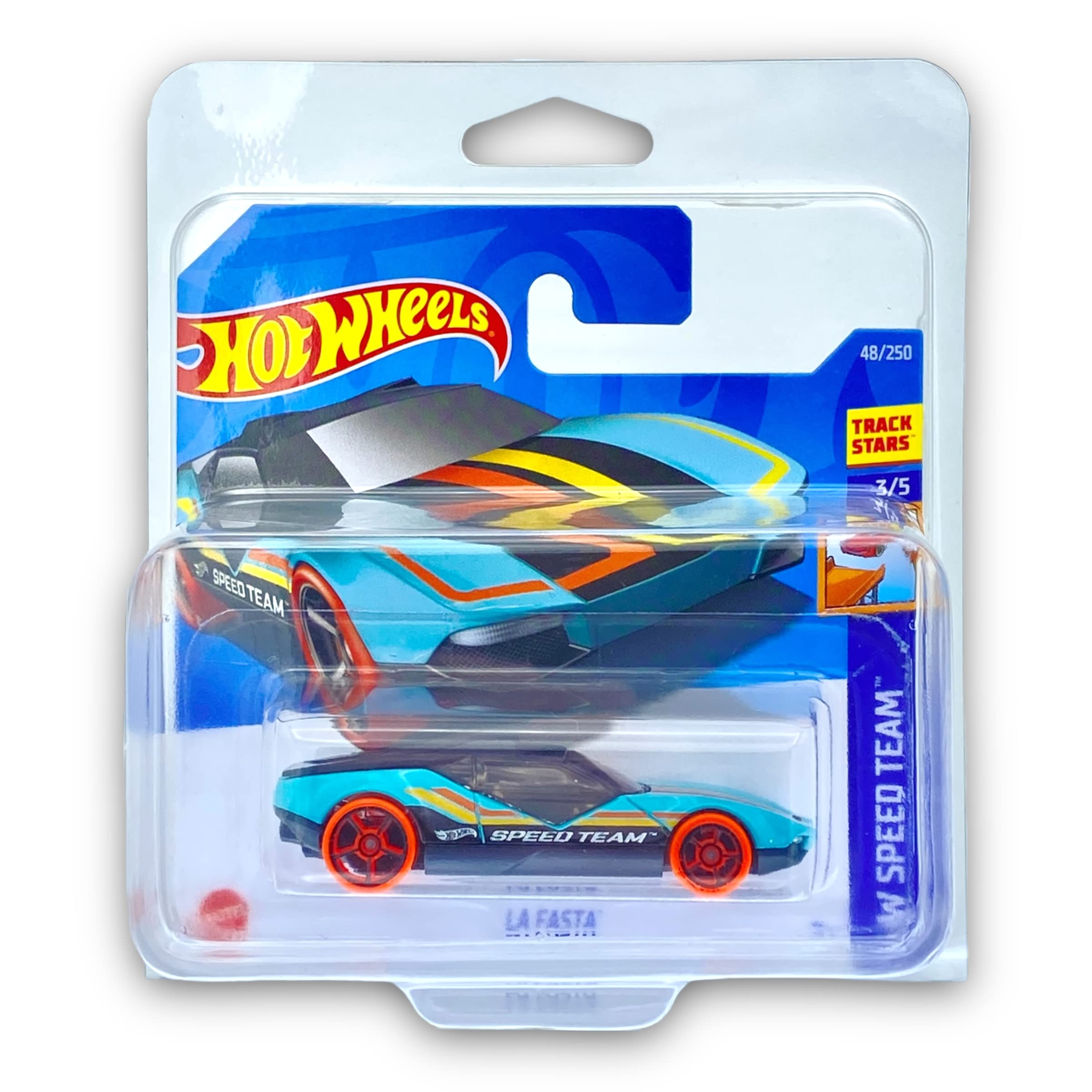 Hot Wheels La Fasta (Turquoise, Black & Orange) 3/5 HW Speed Team 2022-48/250 (Short Card) - COMES IN A KLAS CAR KEEPER PROTECTIVE COLLECTORS CASE - HCX76