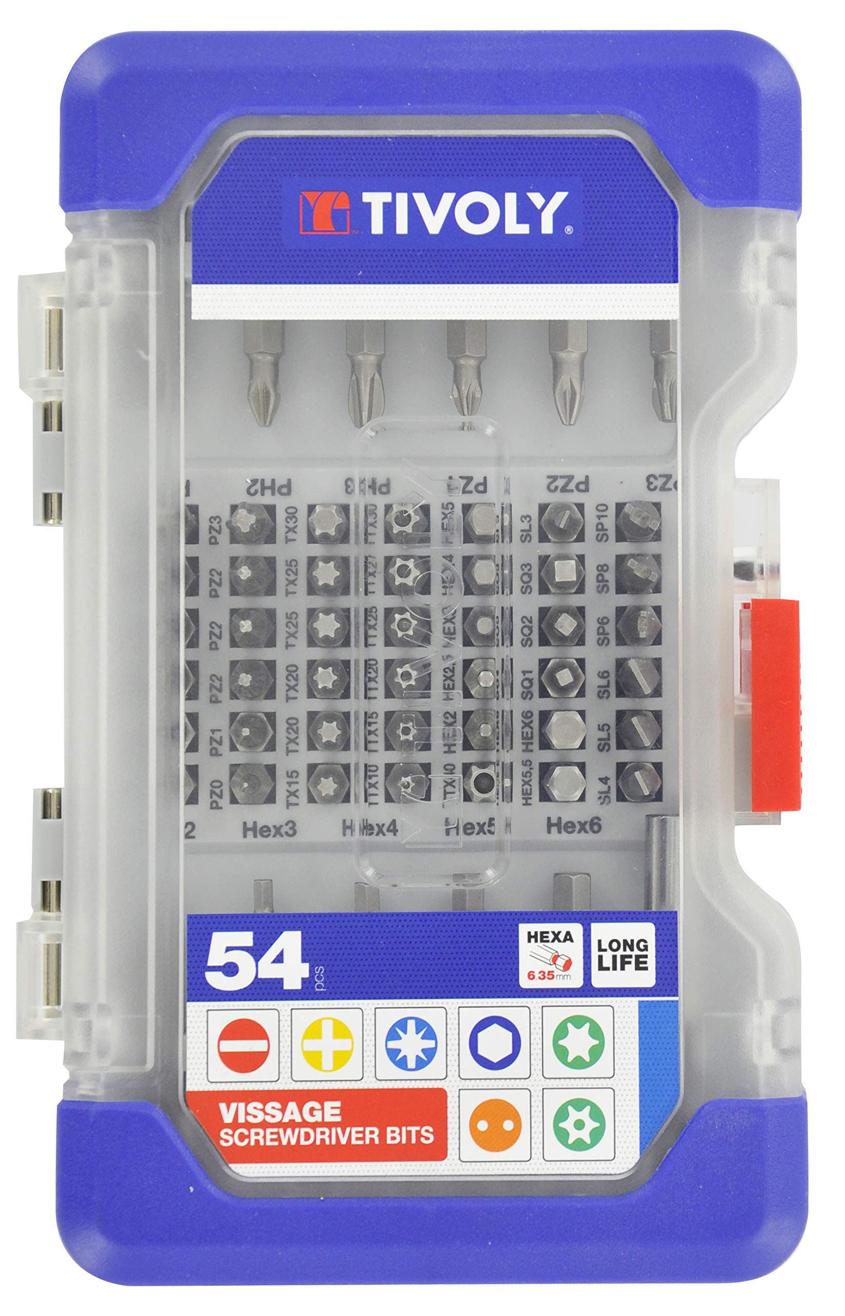 Tivoly 11501570040 Ranger Set of 54pcs Screwdriver Bits, 42 pcs 25mm Bits/10 pcs 50mm / 1 Magnetic Bit Holder