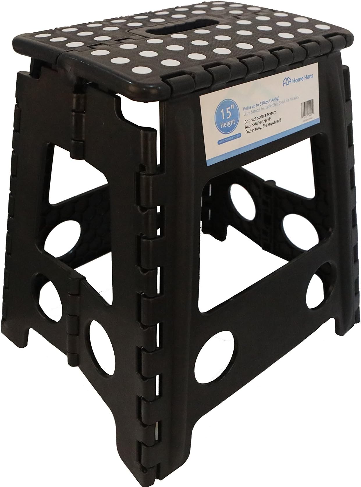 Home Hans 15 Inches Super Strong Folding Step Stool Foldable Stool Holds up to 320 Lb for Adults and Kids, Kitchen Stepping Stools, Garden Step Stool Black