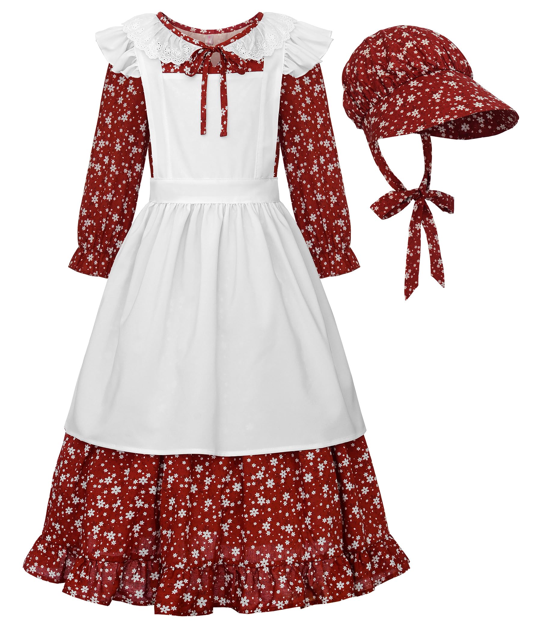 ReliBeauty Pioneer Girl Dress Colonial Prairie Costume Red 130