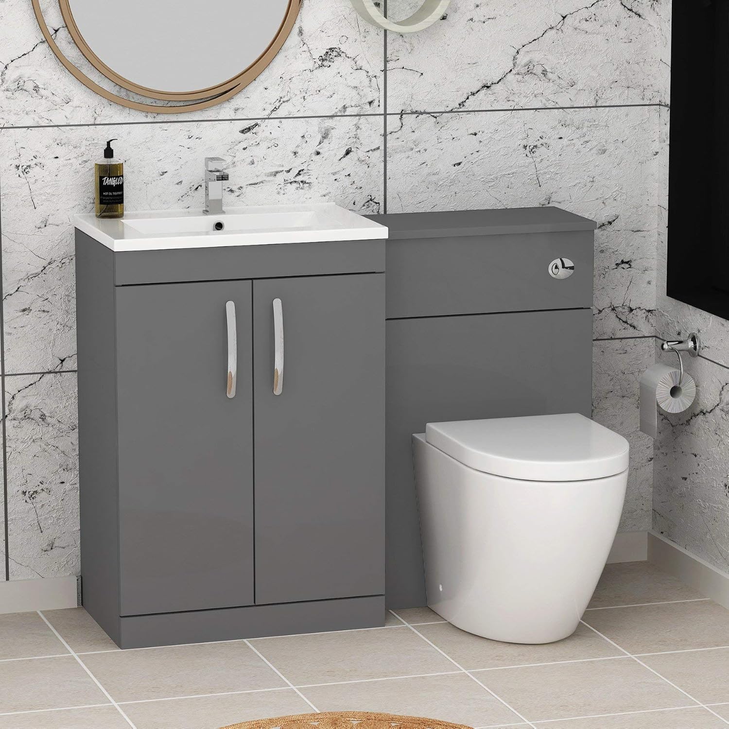 1000mm Modern Indigo Grey Gloss Bathroom 2 Doors Minimalist Vanity Unit