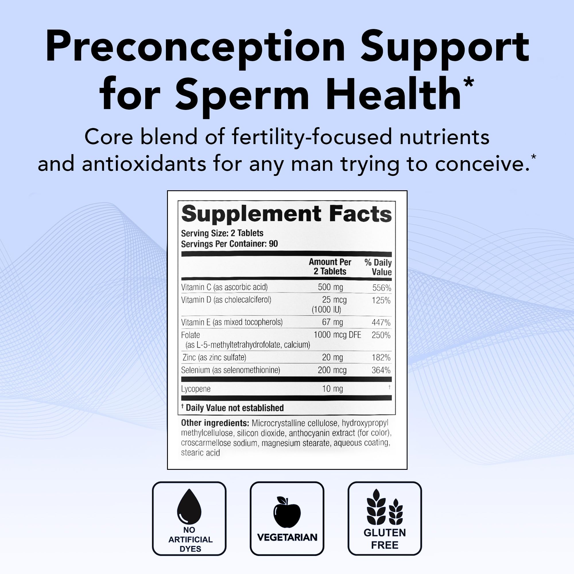 Theralogix ConceptionXR Reproductive Health For Men, Men's Preconception Vitamins for Fertility Support, Male Fertility Supplements for Sperm Health, NSF Certified - 180 Tabs (90-Day Supply), Unflavor