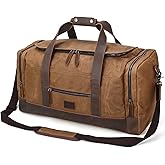 Polare 23" Waxed Canvas Cowhide Leather Travel Duffle Bag 42L Duffel Bag Waterproof Overnight Carry on Luggage Sport Weekender Bag For Men (Brown-23")