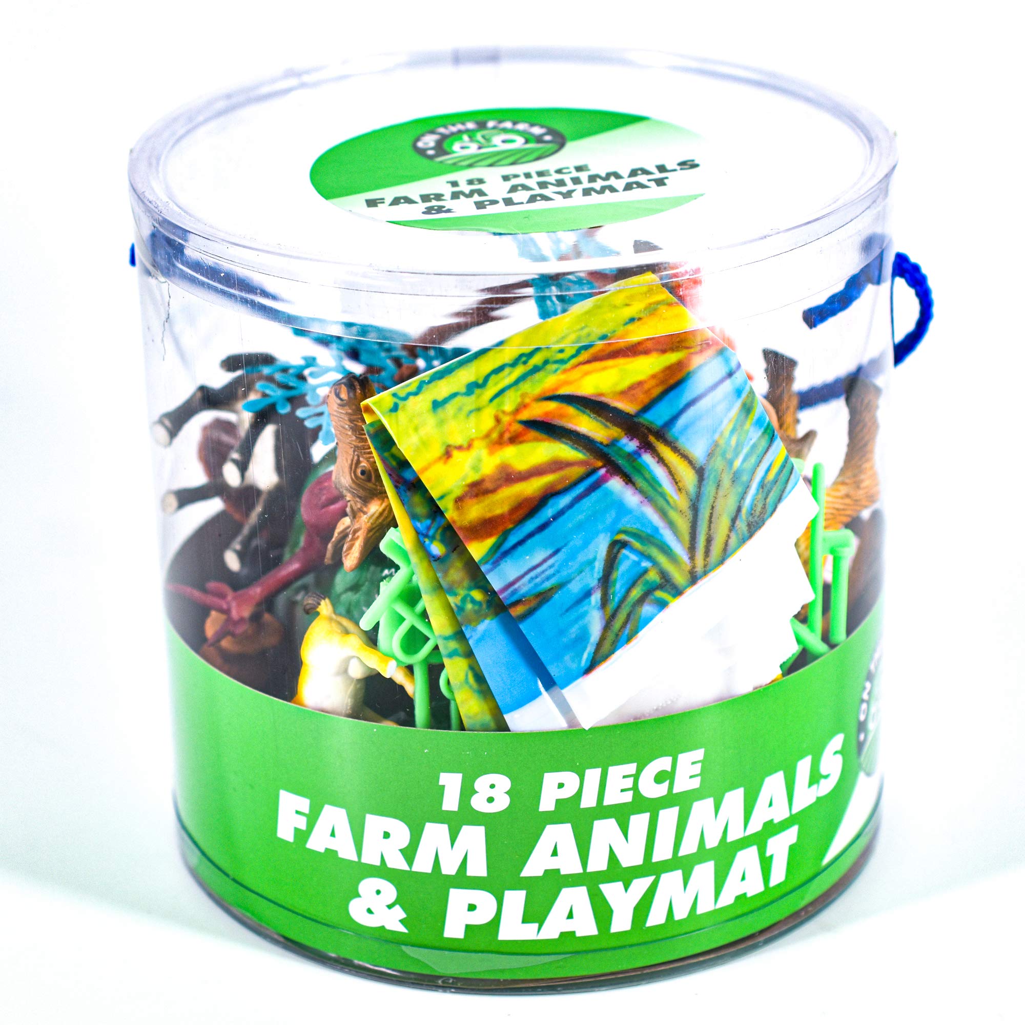 KandyToys 18 Piece Toy Farm Animal Play Set in Tub | Farming Playset with Toy Animals and Play Mat | Kids Toys