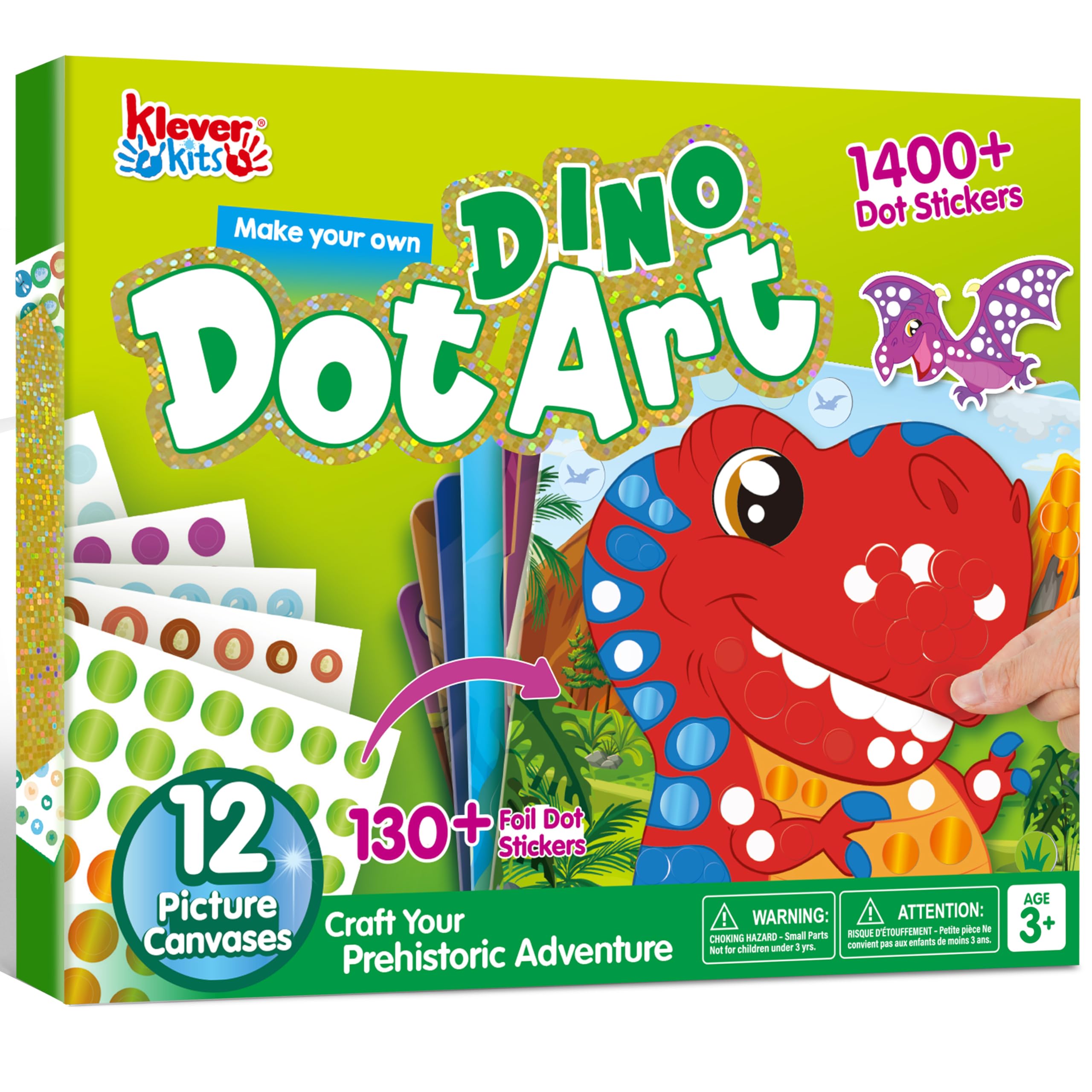 Photo 1 of Klever Kits Dot Art Kit for Kids, No Mess Sticker for Toddler 3-7, Craft Kits, DIY Creative Activity, Travel Toy, Birthday Gifts for Boys Girls (Dinosaur)