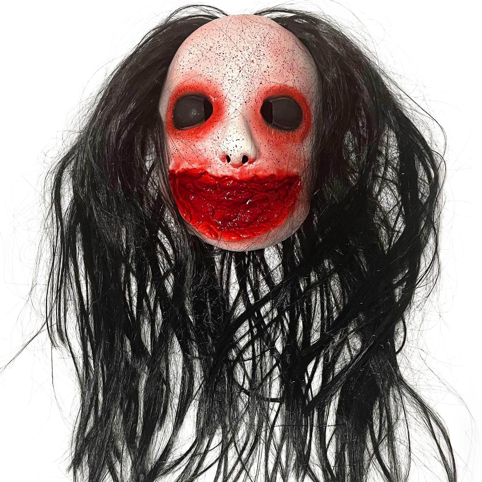 Homgaty Halloween Mask, Creepy Scary Mask with Hair, Breathable Realistic Natural Latex Horror Ghost Masks for Halloween Cosplay Party (Style B)
