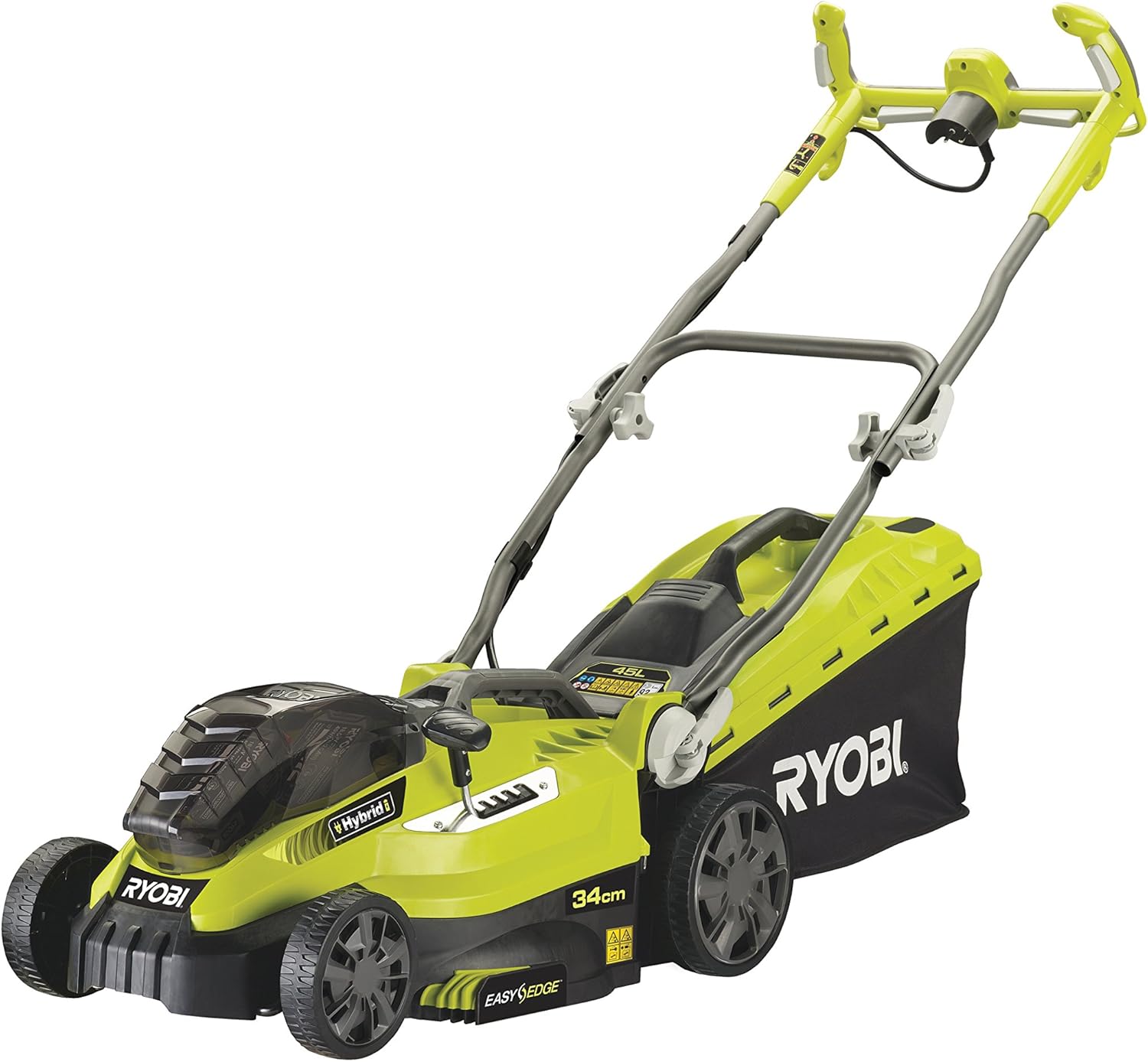 Ryobi RLM18C34H25 ONE+ 36 V Cordless Hybrid Lawnmower with dual 2.5 Ah
