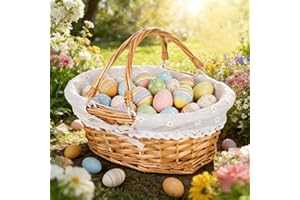 Ciieeo Wicker Easter Basket - Handmade Rattan Basket with Double Handles for Egg Hunt & Candy Gift - Woven Hampers for Picnic