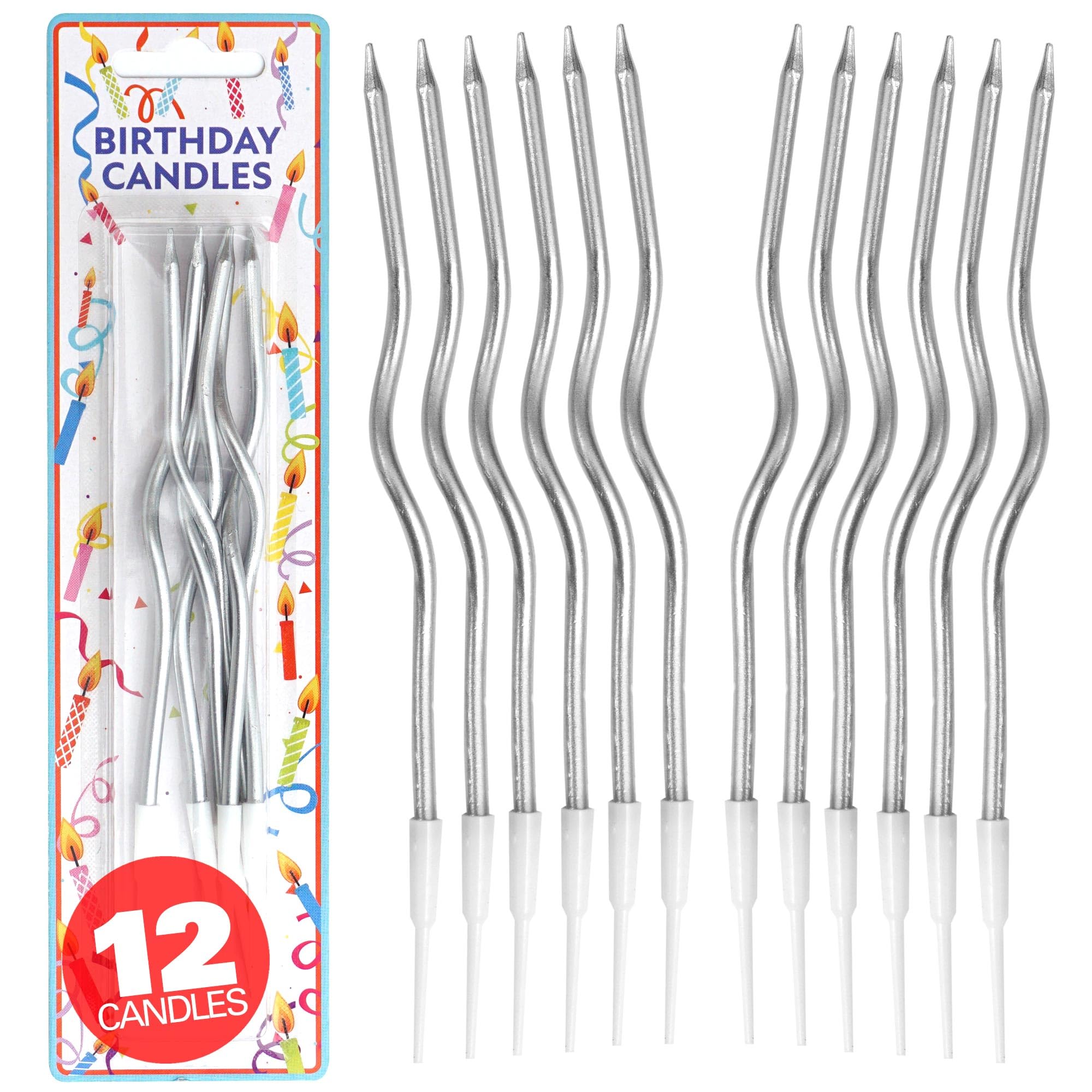 Photo 1 of 12 Count Silver Spiral Metallic Birthday Candles, Cake Candles, Birthday Parties, Wedding Party, Spiral Candles, Gold Birthday Candles