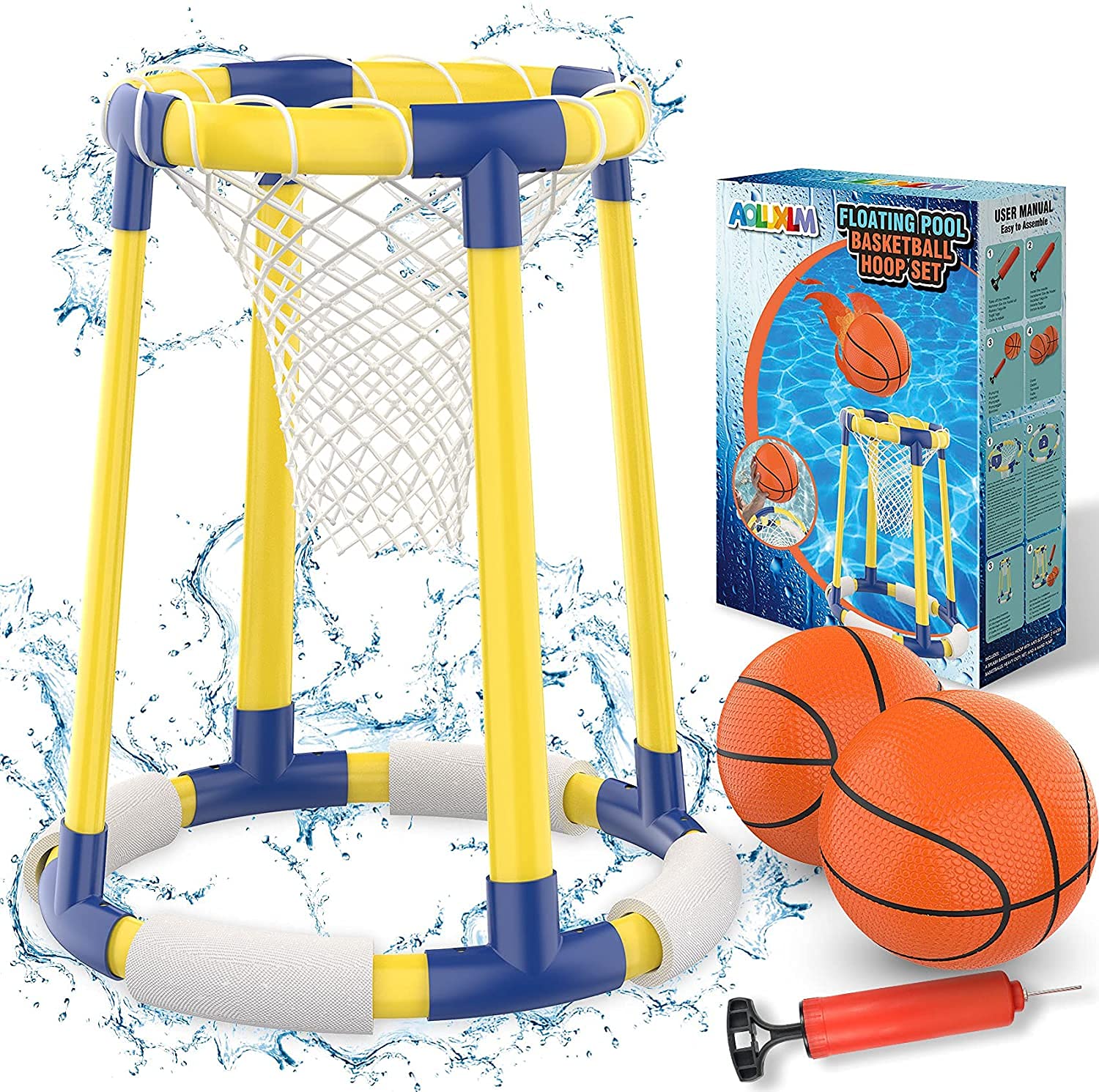 2 in 1 Basketball Hoop Set - Pool Toys for Kids Adults, Pool Game Inflatable Floating Water Basketball for Swimming Pool, 2 Balls + Net + Pump Set for 6 7 8 9 10+ Years Old Boys Girls Teens Adults
