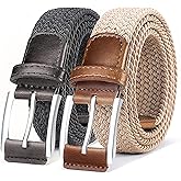 BULLIANT Belt for Men 2Pack,Mens Gift Stretch Braided Web Belt Elastic for Casual Golf Jeans,1 3/8"