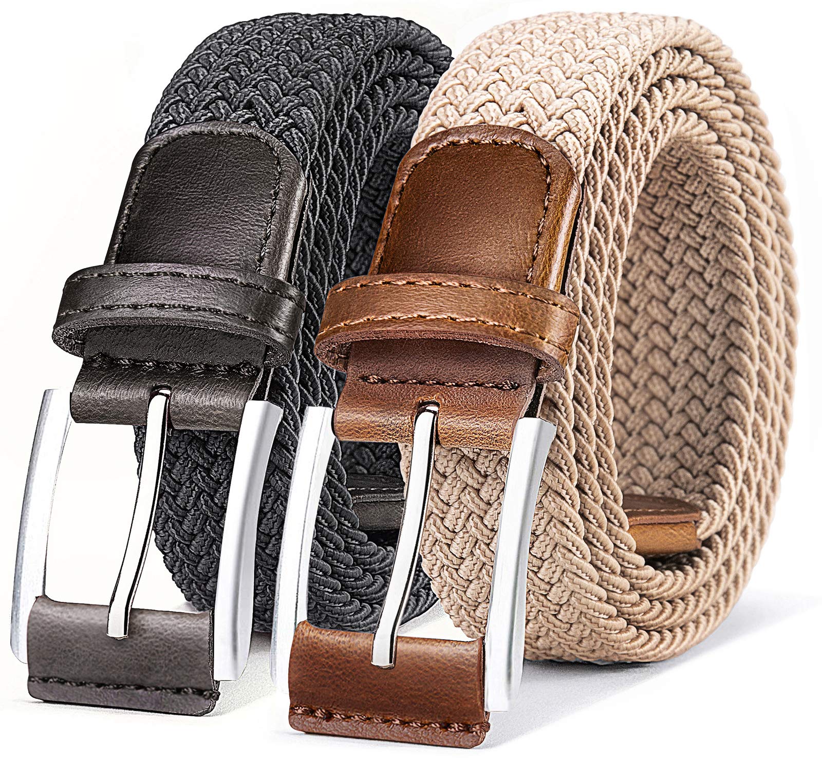Photo 1 of BULLIANT Belt for Men 2Pack,Mens Gift Stretch Braided Web Belt Elastic for Casual Golf Jeans,1 3/8"(Beige/Dark Gray,30"-34" Waist Adjustable)