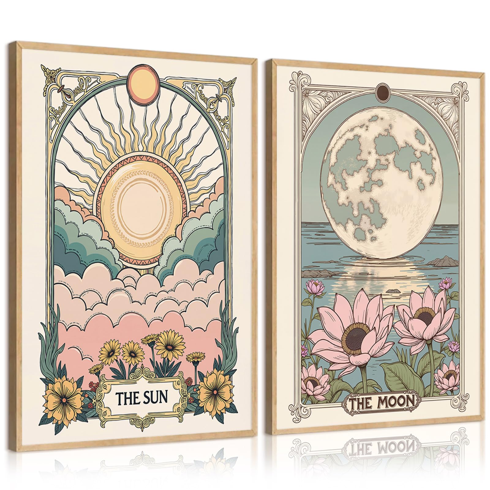 Photo 1 of ***2 PACKS INCLUDED***Sun and Moon Wall Art Decor Celestial Astrology Poster Witchy Tarot Card Canvas Wall Decor Vintage Astrology Mystical Pictures Celestial Artwork for Bedroom Living Room 16x24x2 Inch Unframed***2 PACKS INCLUDED***