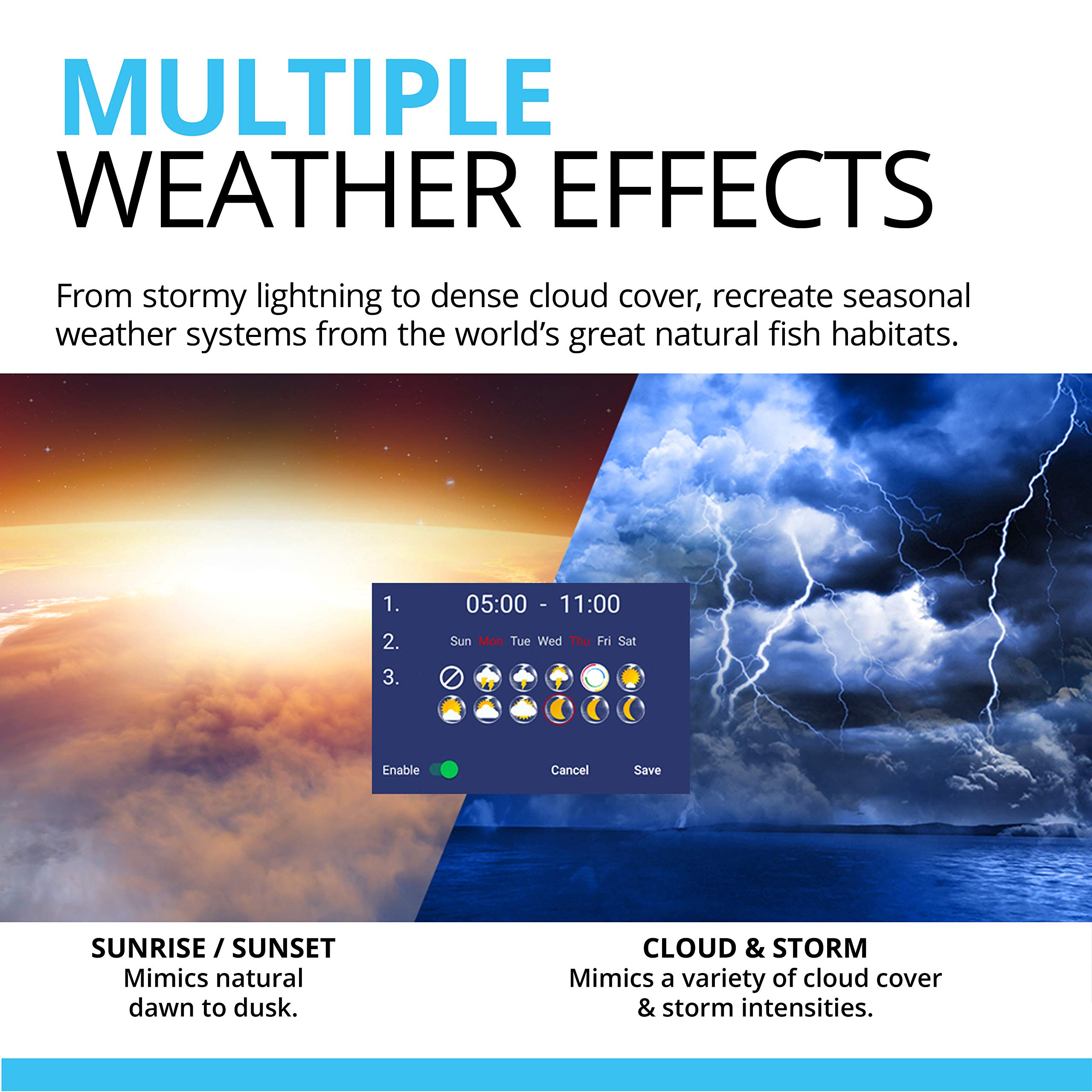 Fluval Aquasky 2.0 Bluetooth LED Aquarium Light – 27W, 36–48" | RGB + 6500K White | App-Controlled with 24-Hour Light Cycle & Weather Effects | IP67 Waterproof | Wide 120 Coverage - View 6