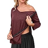 Tfovorlein Post Shoulder Surgery Shirts for Women Tear Away 3/4 Sleeve Full Open Side Snap Dialysis Chemo Adaptive Clothing