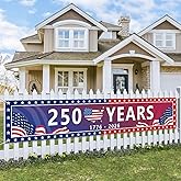Probsin Large 250th Anniversary Banner 120" x 20" 250 Years 1776-2026 America Flag Map Star Patriotic Party Supplies Home Decorations for Outdoor, Indoor, Yard, Garden, Porch, Lawn