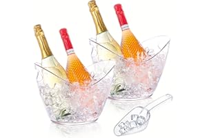 DUALSHINE Ice Bucket for Parties 2 Pcs 4 Liter Beverage Tub Ice Tub Wine Beer Drink Buckets for Parties Mimosa Bar Clear Plastic Champagne Acrylic Ice Bucket with Scoop for Cocktail Beer Bottle