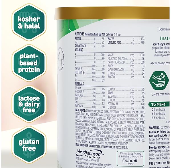 ENFAMIL PROSOBEE PLANT BASED BABY FORMULA, FOR SENSITIVE TUMMIES, SOY-BASED PLANT SOURCED PROTEIN, VITAMINS FOR IMMUNE SUPPORT, LACTOSE-FREE, MILK FREE, GLUTEN FREE, 20.9 OZ CAN