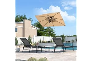 PURPLE LEAF 6' x 4' Rectangular Patio Umbrella Outdoor Table Umbrella Aluminum Frame Market Umbrella Sun Umbrella with 8 Sturdy Ribs & Tilt for Garden Deck Lawn & Pool Beige
