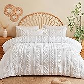 MR&HM Full Size Bed Sheets and Comforter Set White, 7 Pieces Tufted Boho Beddding Sets, Farmhouse Style Bed in a Bag with 1 Comforter, 2 Pillow Shams, 2 Pillowcases, 1 Flat Sheet, 1 Fitted Sheet