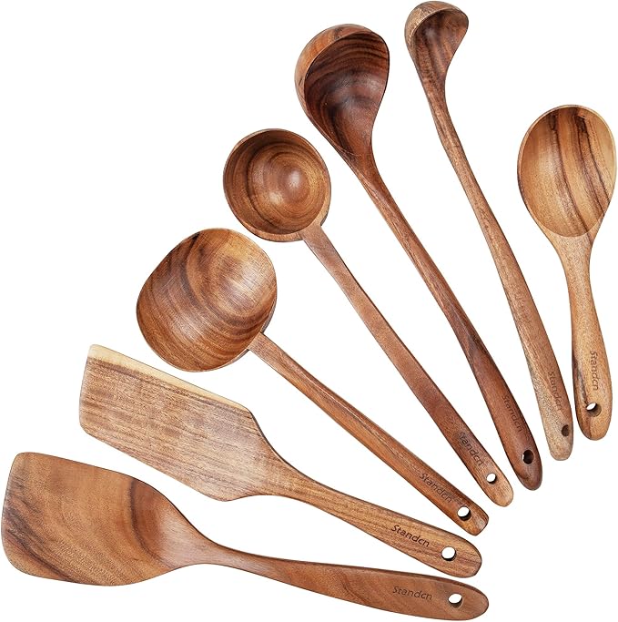 Standcn Wooden Spatulas & Spoons Set, 7 PCS Natural Acacia