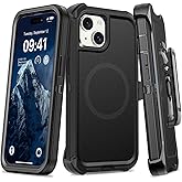 TUTUKII Magnetic Case with Belt Clip Holster, Heavy Duty Protective Phone Case, Shockproof Magnetic Phone Cover for iPhone 13/14/15 6.1" Dark Black
