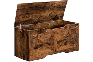 HOOBRO Storage Bench, 39.4” Retro Wooden Storage Chest with U-Shaped Cut-Out Pull, Safety Hinge, Supports 220 lb and Easy Assembly for Toy Box Organizer (Rustic Brown) BF771CW01