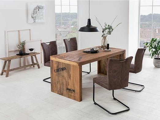 Woodkings Tischgruppe Kenton Esstisch 160x70 Mit 4 Schwingstuhlen Holztisch Mango Rustikal Esszimmerstuhl Stoff Braun Metall Schwarz Esszimmer Mobel Amazon De Kuche Haushalt