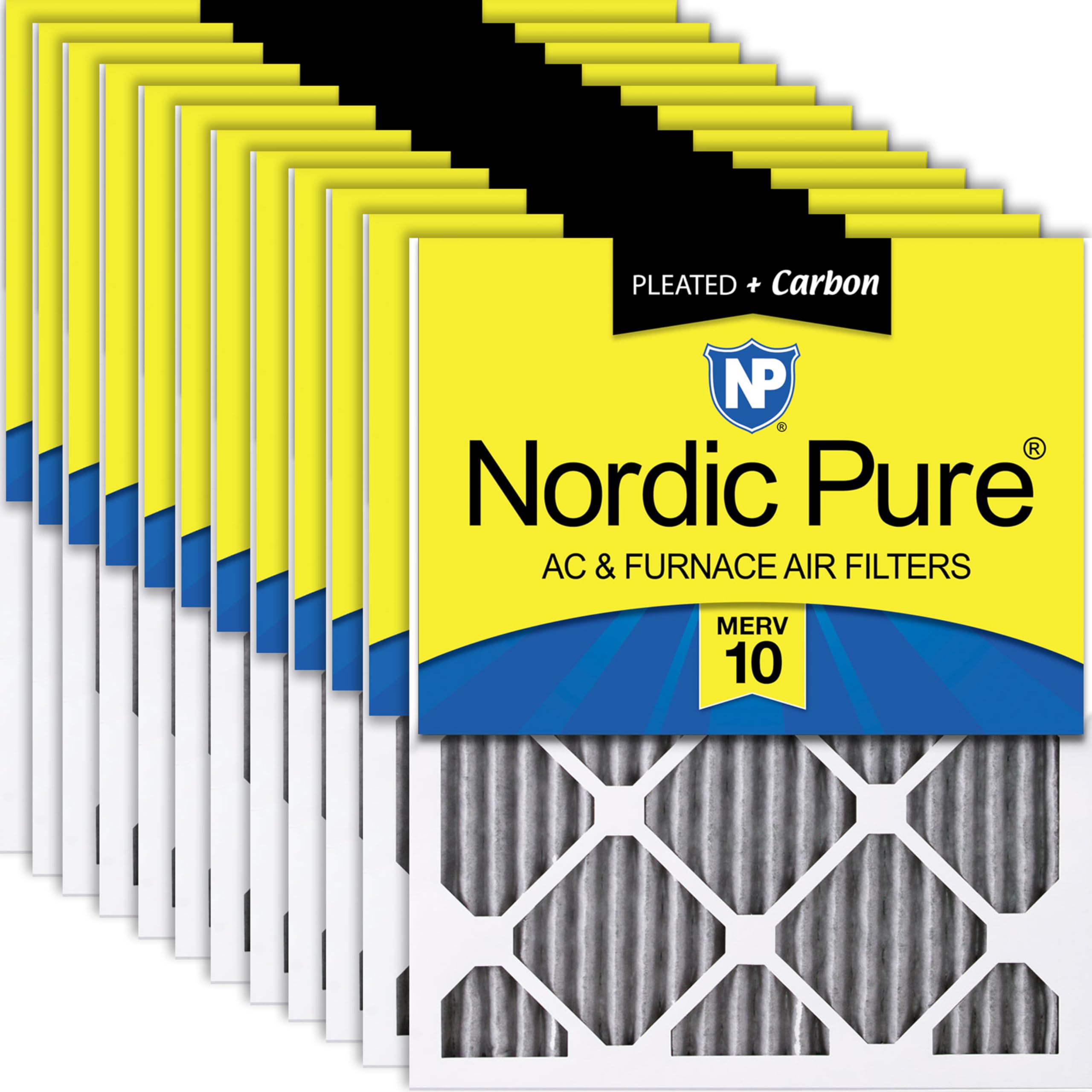 Nordic Pure 15x20x1 (Actual Size: 14 1/2 x 19 1/2 x 3/4) Furnace Air Filters MERV 10 Pleated Plus Carbon 12 Pack Image