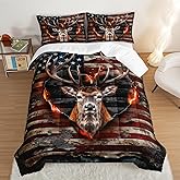 UEVBF Deer Bedding Sets for Kids Boys Girls Room Decor,Hunting Themed American Flag Bedding Comforter Sets,Western Comforter Sets Camo Queen Bedding Set with 2 Pillowcases.