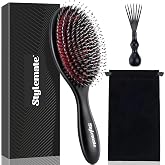 STYLEMATE Boar Bristle Hair Brush for Women, Soft Boar Bristles and Nylon Pins for Thick &amp; Fine Hair, Paddle Smoothing Hairbrush Gift Set for Detangling, Defining, Shine