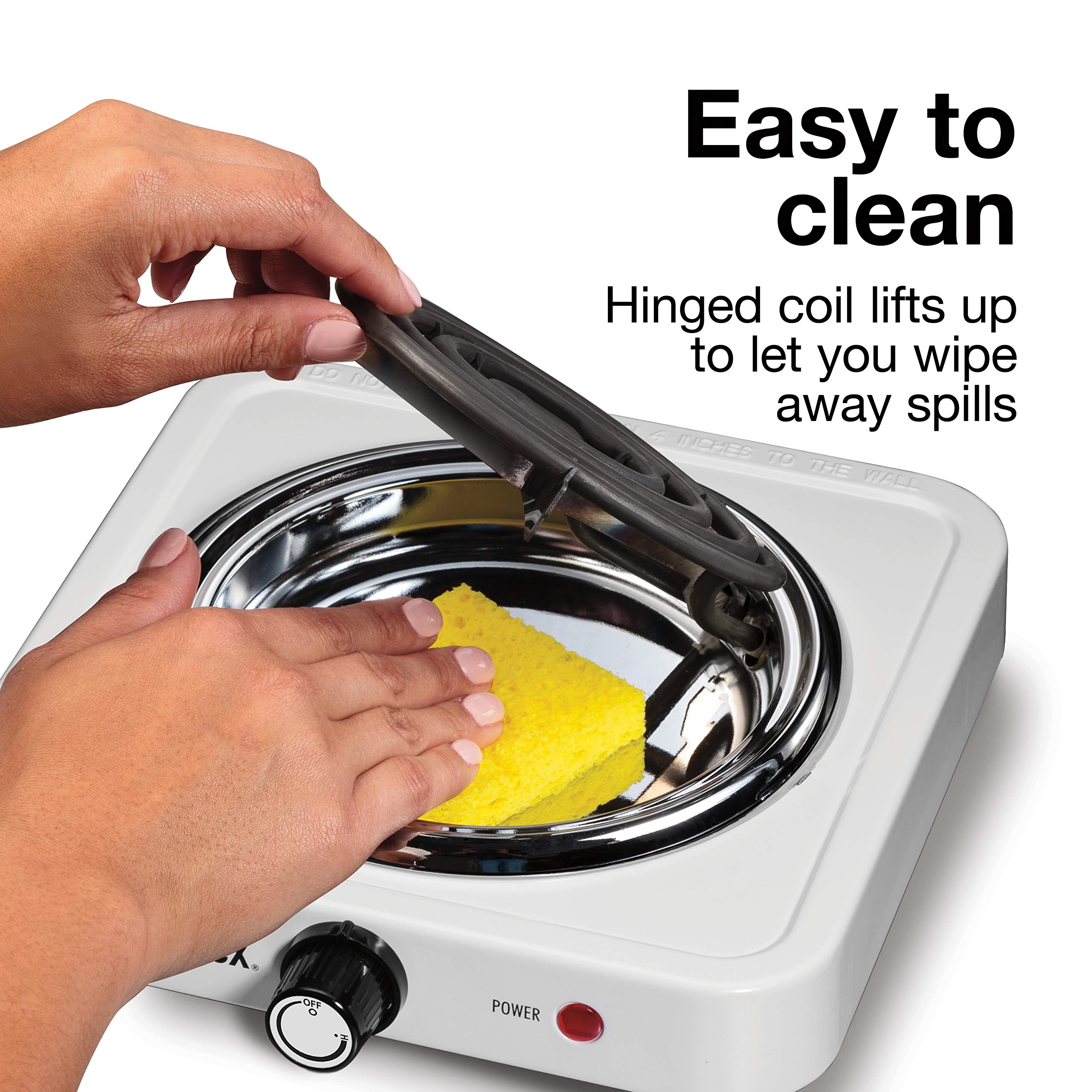 Proctor Silex Portable Electric Stove, Stainless Steel Single Burner Cooktop, Compact, Adjustable Temperature Hot Plate, 1200 Watts, White (34106)