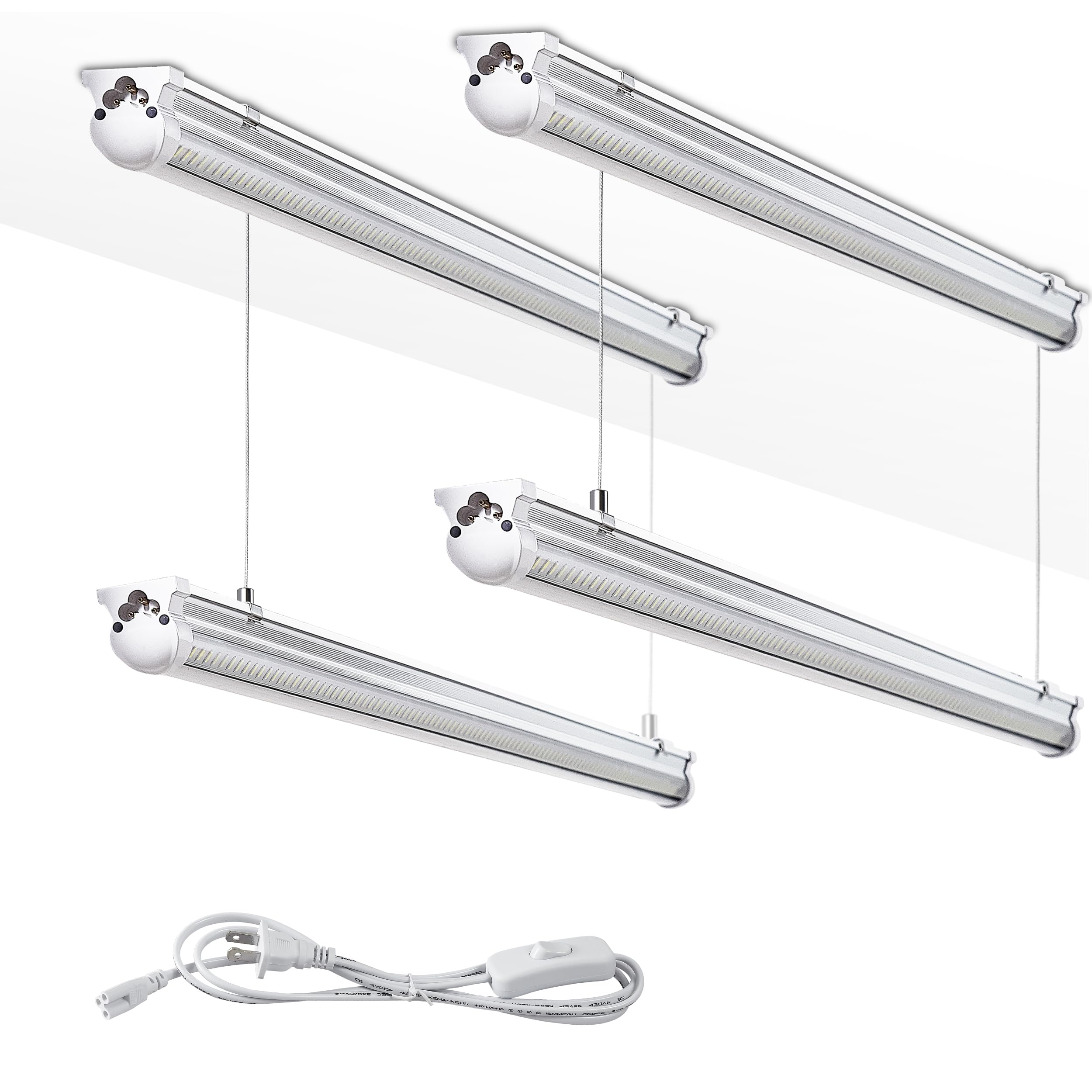 Photo 1 of *** A LITTLE CROOKED **Skymoatled 4Pack 8FT LED Shop Light Garage Lights,100W 6000K 15000LM White Light,Hanging/Surface Mount,Plug and Play,Super Bright T8 Tube Light,Linkable LED Shop Lights for Warehouse Workshop Basement