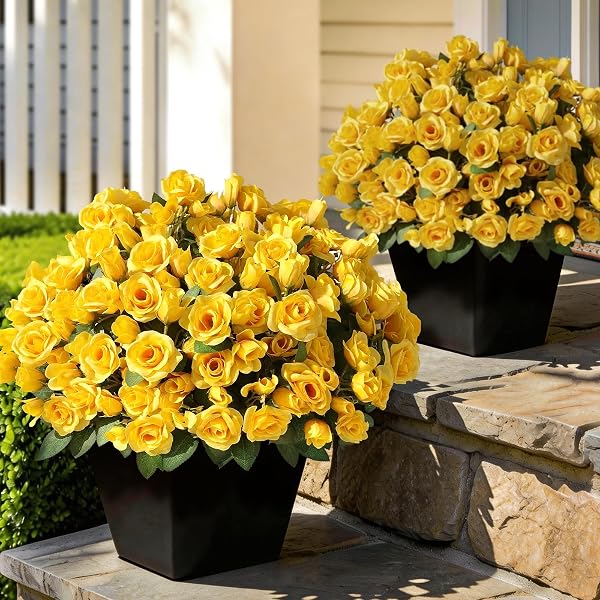 16 BUNDLES 17″ARTIFICIAL ROSES, REALISTIC SILK BOUQUET FLOWER(YELLOW)