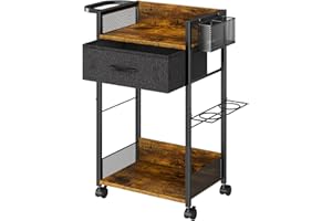 DAOUTIME Salon Trolley Cart with Wheels, Mobile Hair Stylist Station with Metal Tool Holder & Basket, Rolling Barber Table with Fabric Drawer, Storage for Salon, Barbershop, Spa & Tattoo, Black