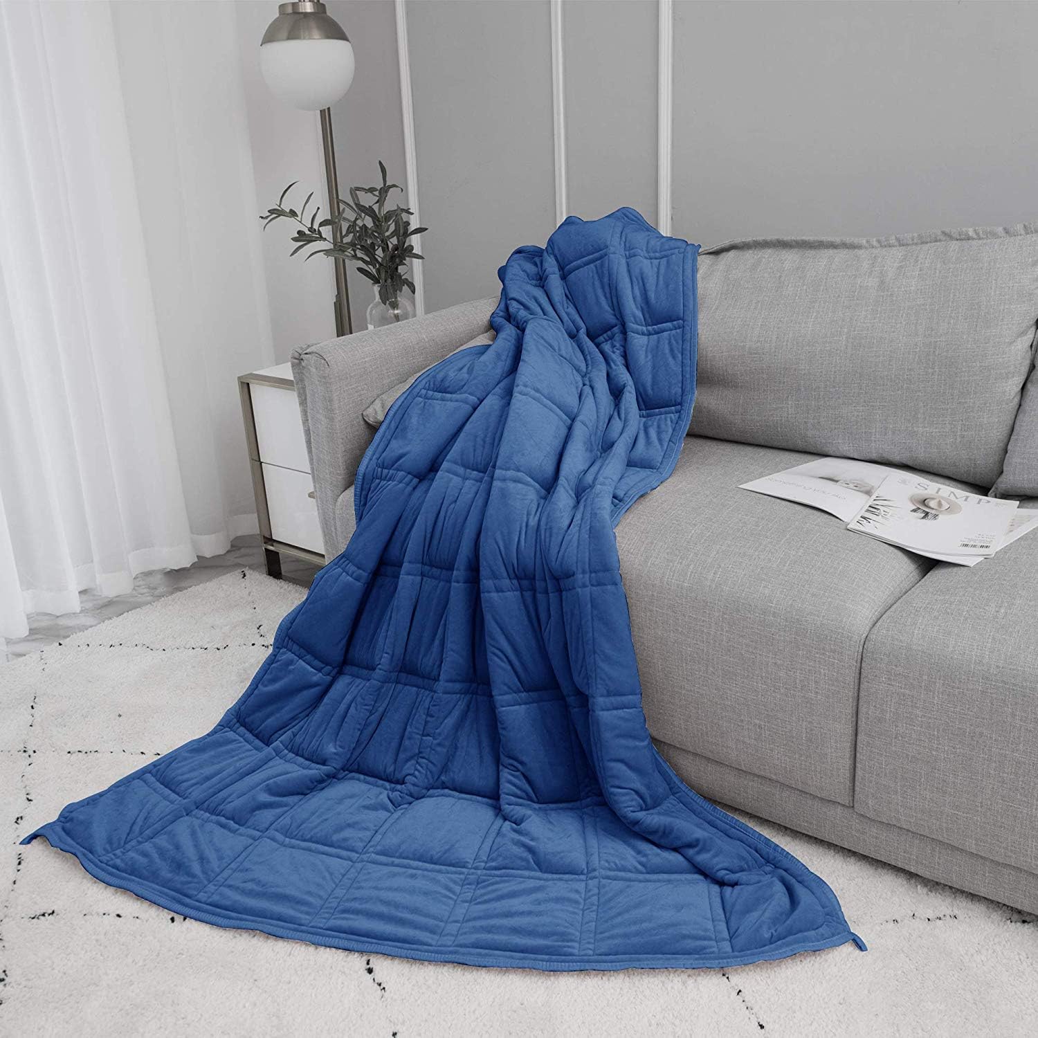 DEARTOWN Weighted Blanket for Kids or Adult Warm Luxury with Glass Beads for Calm Deep Sleep (Blue, 48x72 Inches,15LB)