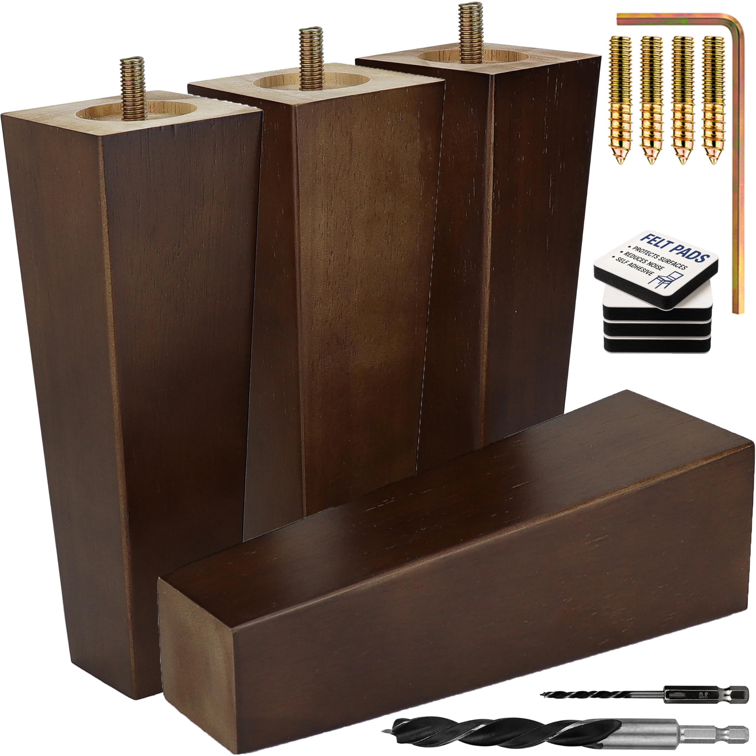 Photo 1 of Airy Abode Premium Walnut Square Furniture Legs (Full Install Kit) - Pick Your Size and Color