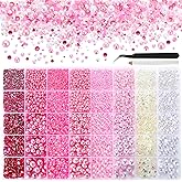 14500+ Pink Flatback Pearls and Rhinestones for Bedazzling, 2mm-10mm Flat Back Pearls and Gems for Crafting, Bedazzler Kit for Nail Art Shoes Clothes Tumblers DIY