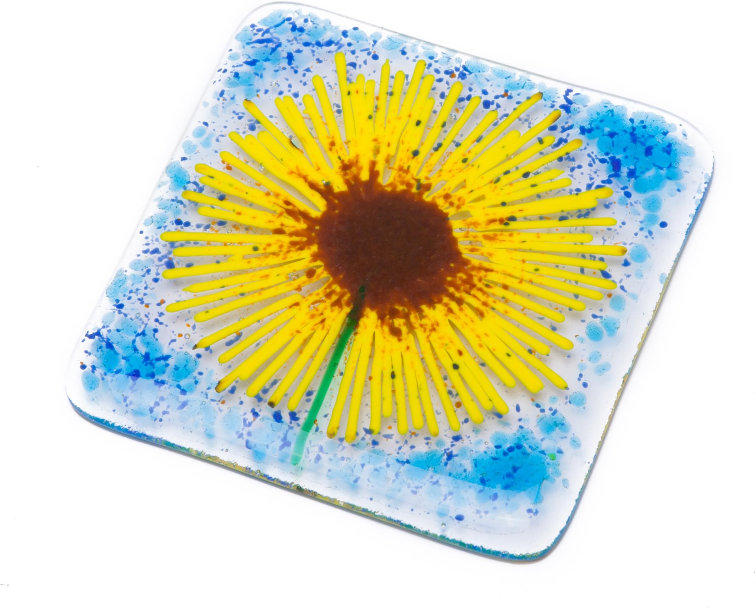 Caro Fusion Sunflower fused glass art hand-made coaster - handmade in UK - Valentines, Mothers Day, Teachers, Birthday Gift
