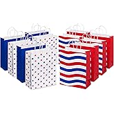 American Greetings 9" Medium Patriotic Gift Bags, Red, White and Blue (12-Count)
