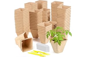 Doubleggs 150 Packs Square Peat Pots, 3.15-Inch Biodegradable Seed Starter Pots for Germination, Nursery Planting Trays with 