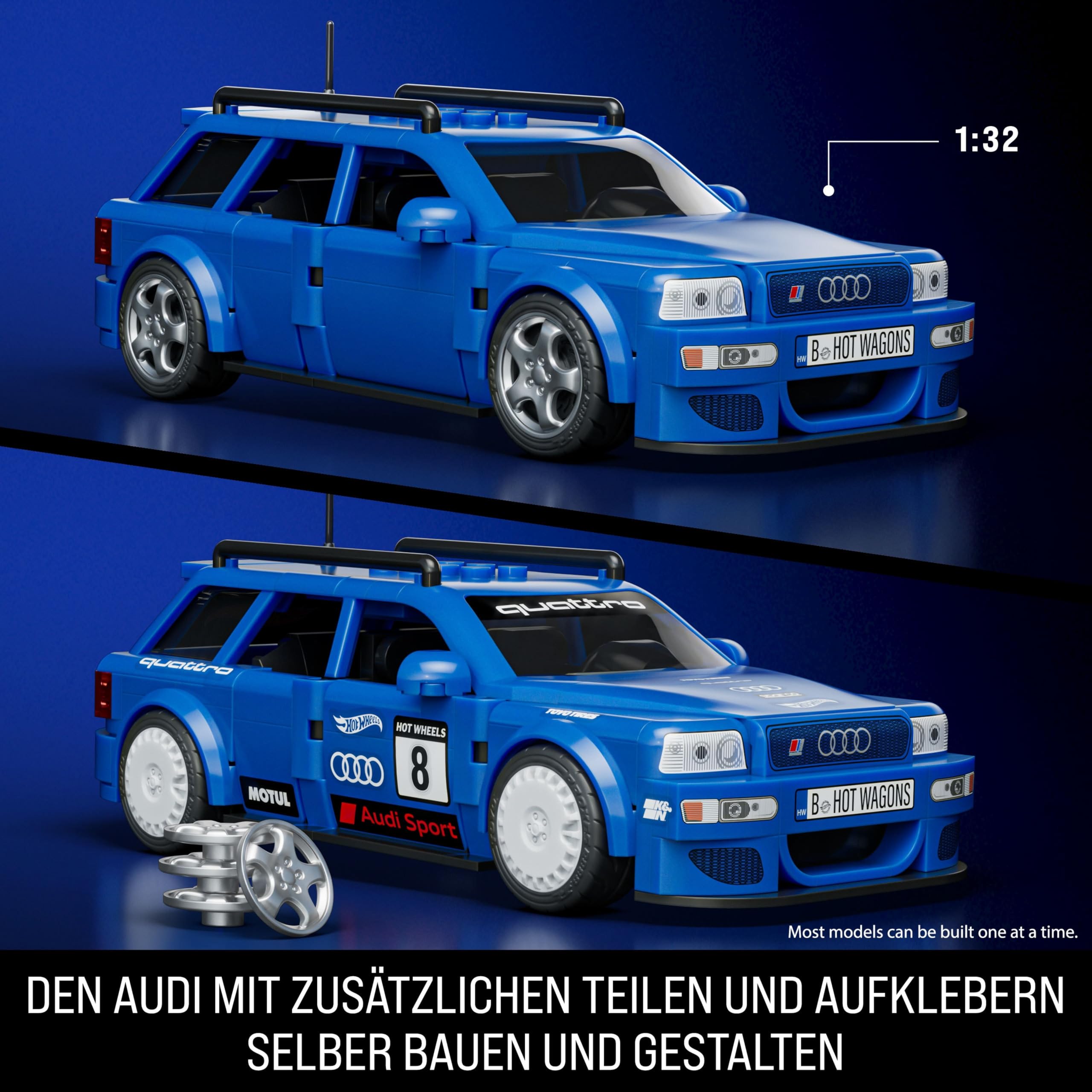 Mattel Brick Shop Hot Wheels Speed Serie Bauset, 94 Audi Avant RS2 mit 252 Teilen, realistischen Details und individuellen Aufklebern, Erwachsene Sammler und Kinder ab 10 Jahre, JGR28 3