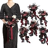 Ling's moment Black Bridesmaid Bouquets Set of 6 Burgundy Artificial Wedding Flower Bouquets Floral Bouquet Gothic Bridesmaid Bouquets with Ribbon Ceremony,Anniversary,7-inch Diameter