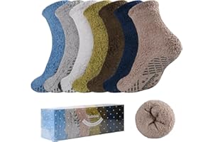 Bulinlulu Fuzzy Socks with Grips Plush Sleep Cozy Winter Soft Hospital Fluffy Socks Gifts for Womens Mens Gifts