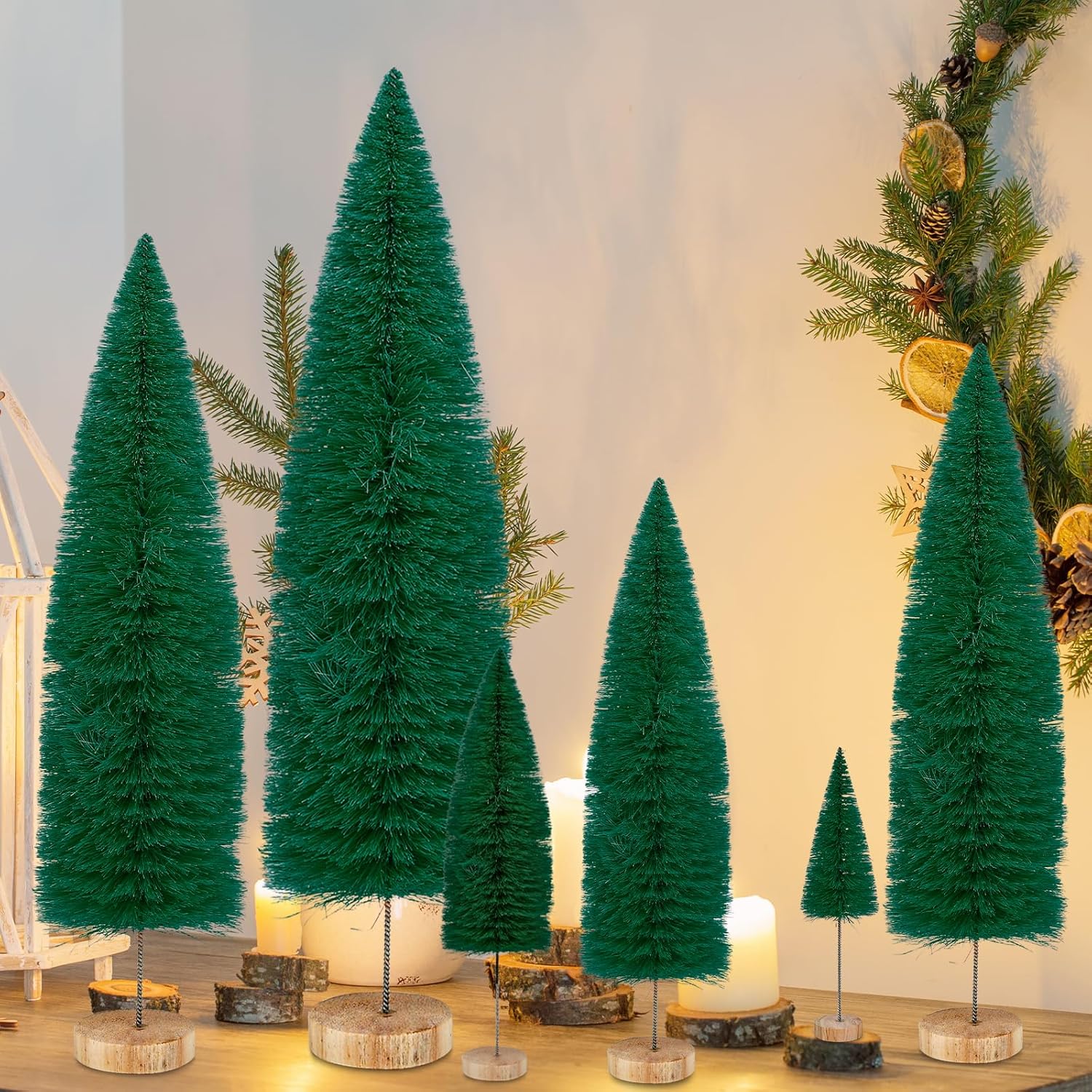 Trees - 6PCS Christmas Tree, Christmas Village Bottle Brush Fake Trees, Tabletop Christmas Small Pine Tree Decor,Christmas Decor Christmas Party Home Table Craft Decorations Fireplace Decor (Green)